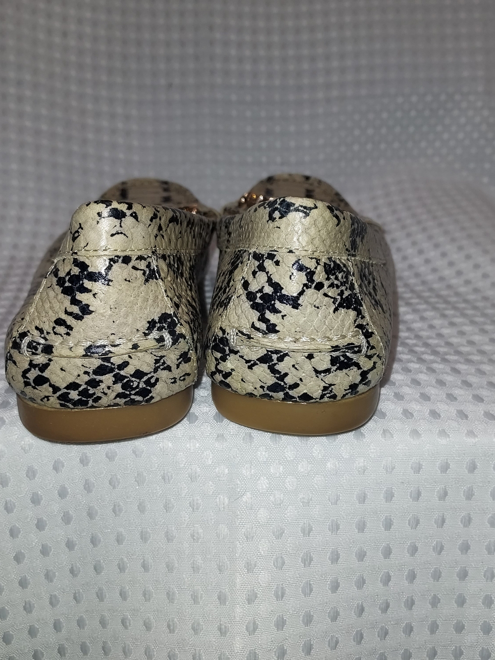 COACH Women's Beige Snake-Print Leather Loafers with Gold Hardware - Picture 2 of 10